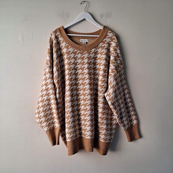 Ava & Viv Pullover Sweater Long Sleeve Crew Neck Tan Beige Houndstooth Womens 4X - Picture 6 of 14